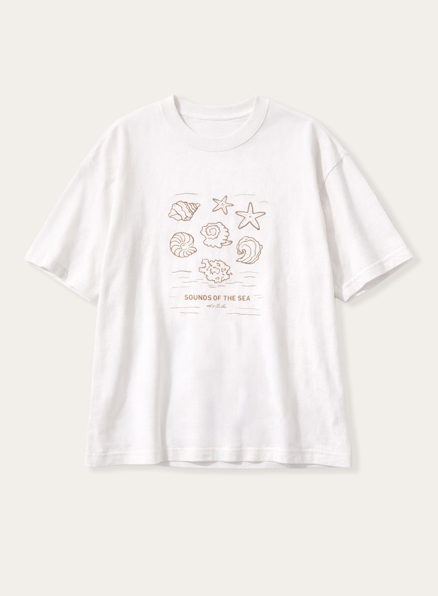 Cream Beach Graphic Printed Cotton T-Shirt